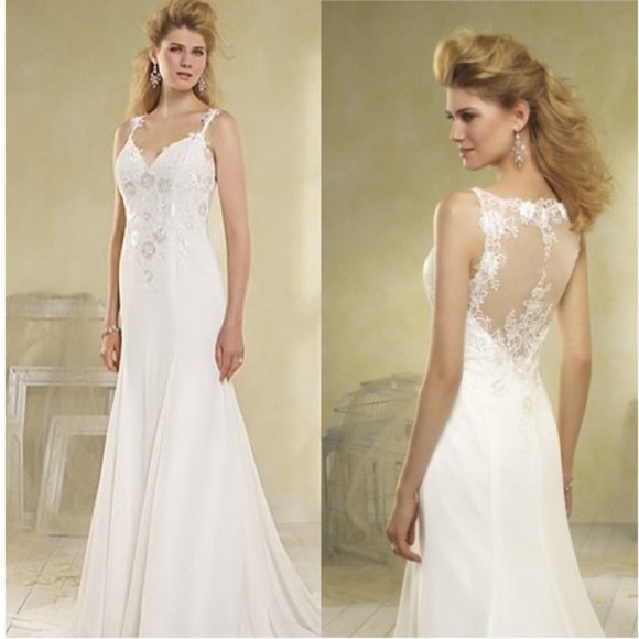 Alfred Angelo Dresses & Skirts - Alfredo Angelo Chiffon Wedding Dress Sweetheart Lace Applique Gown with …
